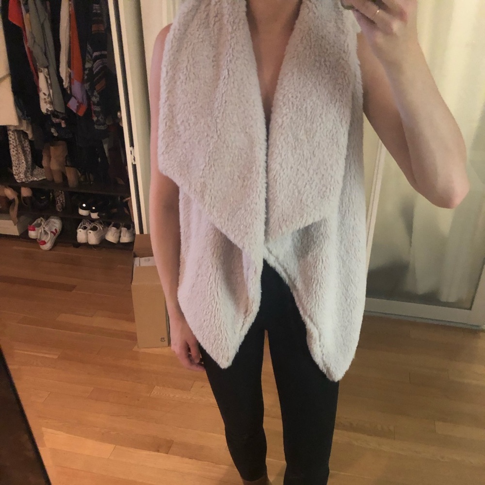 Fuzzy faux fur vest with knit back